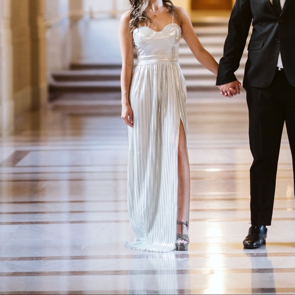 Silver Metallic Bustier Pleated Dress - Picture 5 of 10